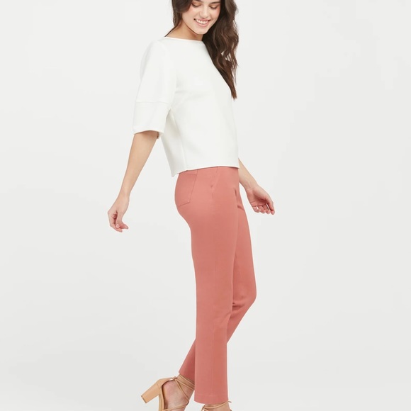SPANX On-The-Go Ankle Slim Straight Pant (Medium/ Petite) Terracotta/ 24” inseam - Picture 2 of 8